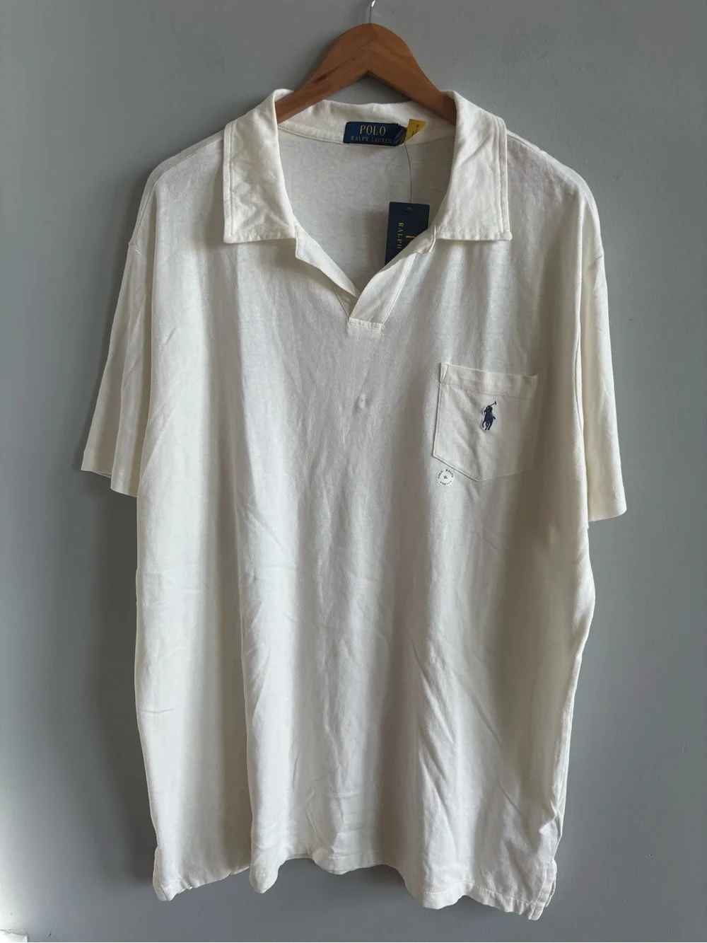 NWT Polo Ralph Lauren Cotton-Linen Johnny Collar Pocket Polo Cream White XL Flaw